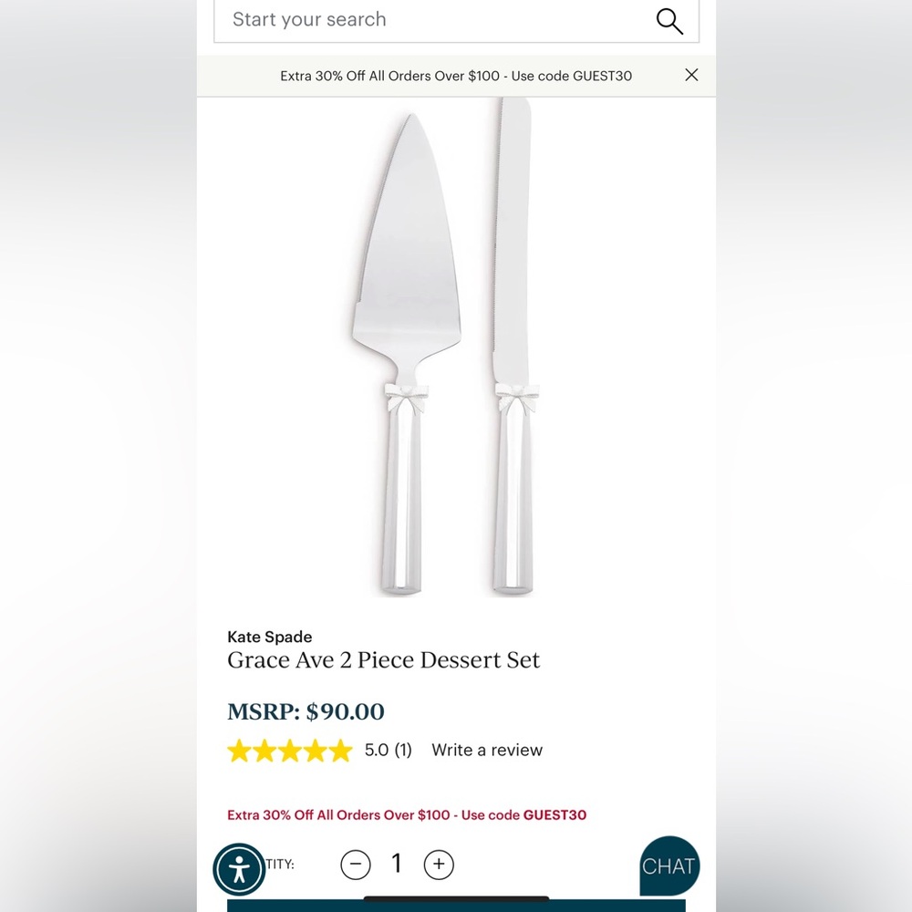 LENOX Kate Spade Silver Cake Server Set with bows